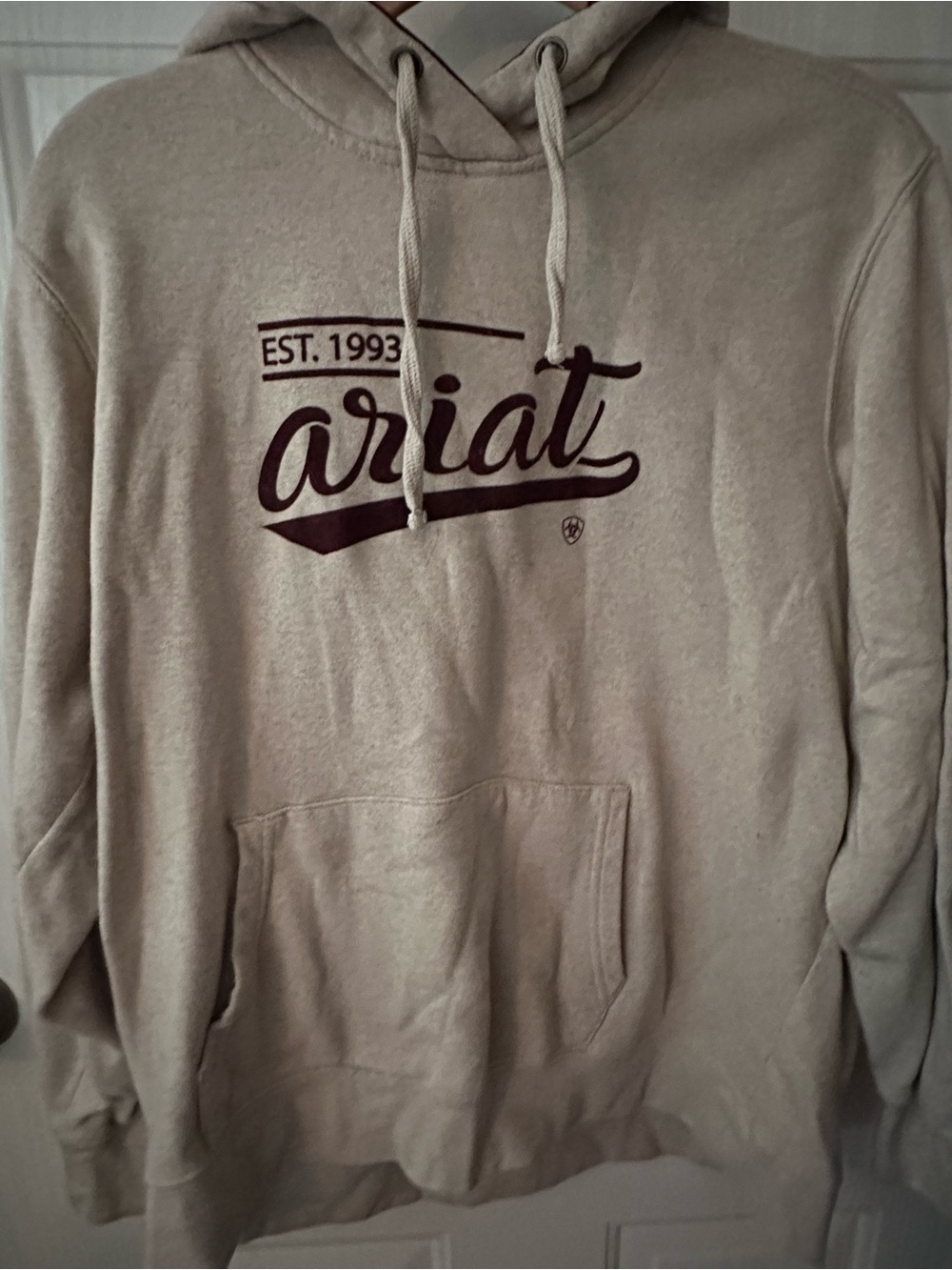 Ariat Men's Cream Crewneck Hoodie with Maroon Logo